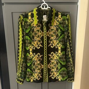 Alice + Olivia Rendezvous Patterned Silk Button Blouse